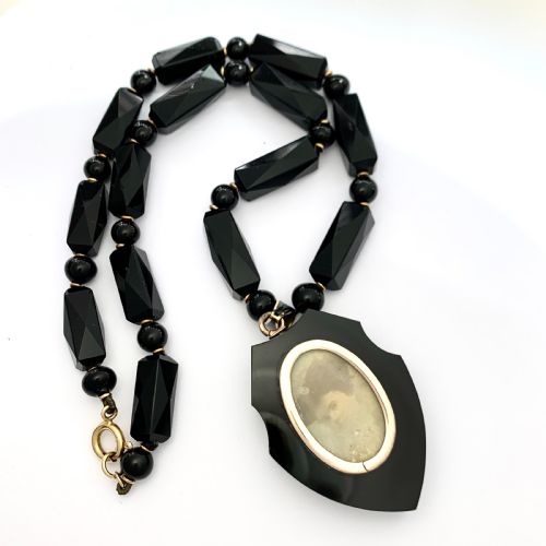 fig 3. Victorian French Jet and Pearl Lily of the Valley Locket Necklace