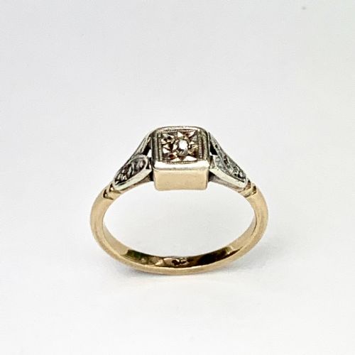 Antique 9ct Gold Square Face Diamond Solitaire Ring • Engagement Ring