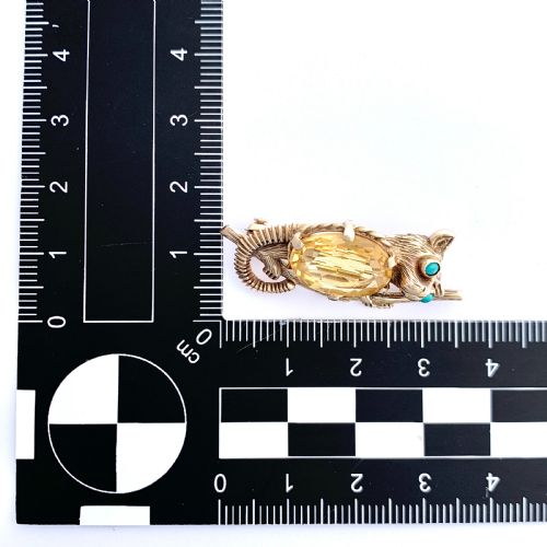 fig 1. Vintage 9CT Gold Turquoise Citrine Bush Baby Brooch