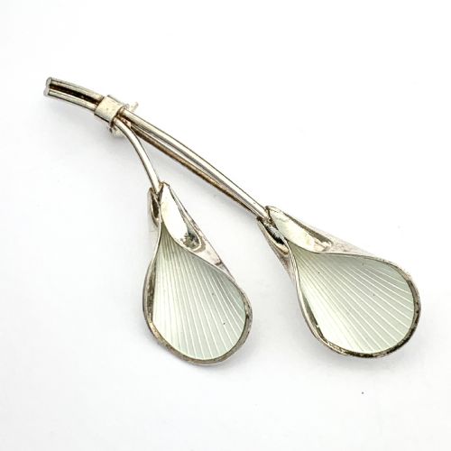 J Tostrup Norway White Enamel Sterling Silver Modernist Lily Flower Brooch