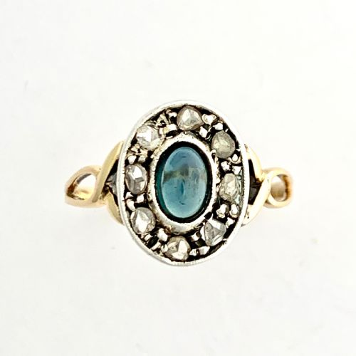 Antique Rose Cut Diamond Sapphire Halo Ring