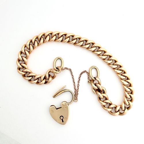 Antique 15ct Rose Gold Curb Chain Bracelet with Padlock