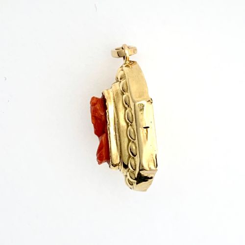 VICTORIAN 18CT GOLD CARVED CORAL CAMEO PENDANT - ADDITIONAL PHOTO 2