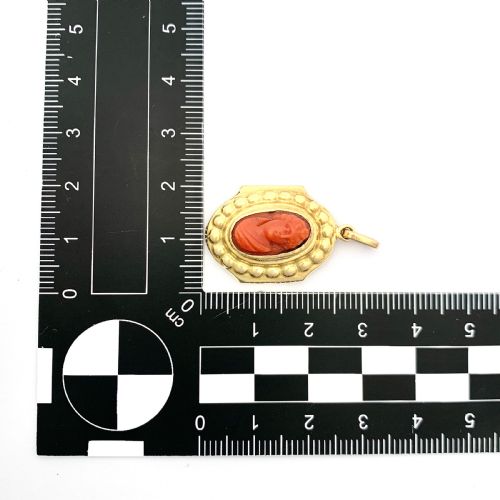 VICTORIAN 18CT GOLD CARVED CORAL CAMEO PENDANT - ADDITIONAL PHOTO 6