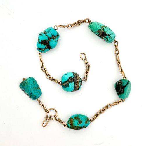 fig 1. Liberty & Co Arts and Crafts Raw Turquoise Matrix Gold Chain Bracelet