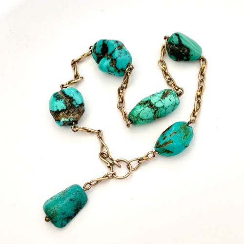 fig 2. Liberty & Co Arts and Crafts Raw Turquoise Matrix Gold Chain Bracelet