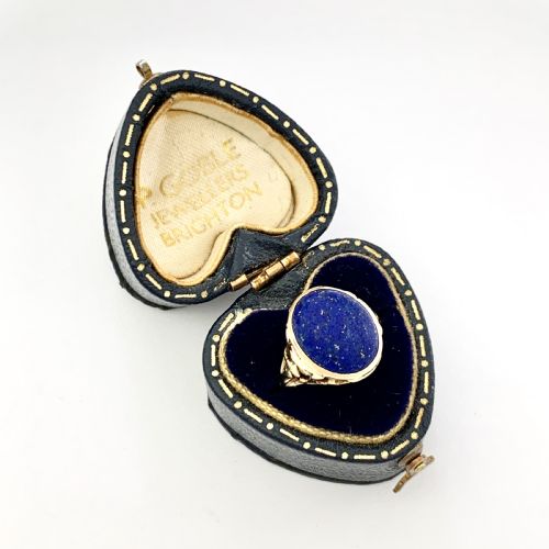 Arts and Crafts Lapis Lazuli 10ct Gold Ring by Mb Bryant & Co