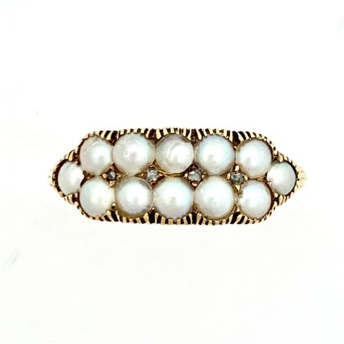 Victorian 18ct Gold Double Row Pearl and Diamond Ring