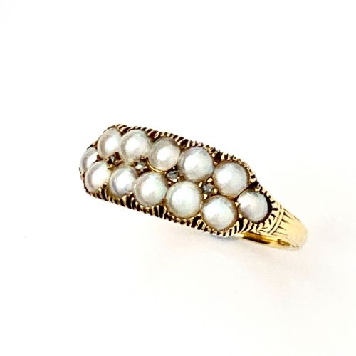 fig 1. Victorian 18CT Gold Double Row Pearl and Diamond Ring