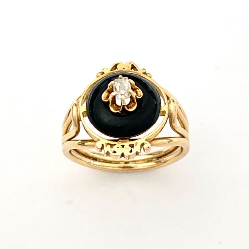 Victorian 18ct Gold Diamond and Enamel Dome Ring
