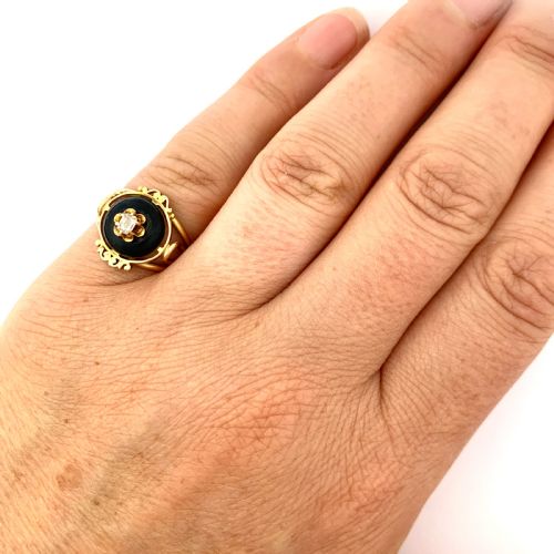 fig 1. Victorian 18CT Gold Diamond and Enamel Dome Ring