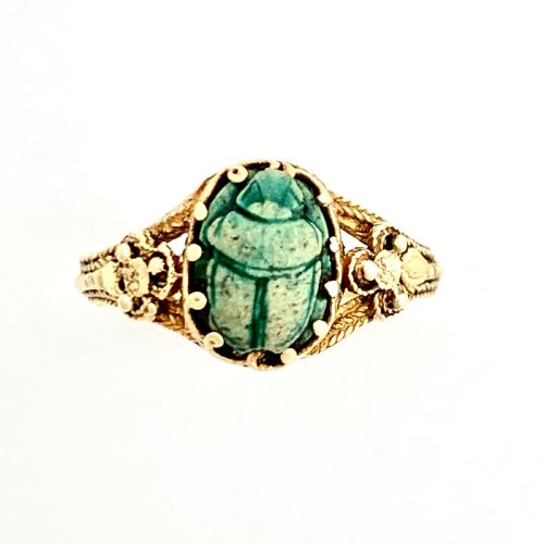 18ct Gold Turquoise Faience Ancient Egyptian Scarab Ring