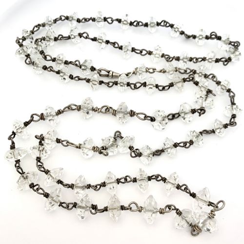 Very Long Antique Arts and Crafts Quartz and Silver Necklace
