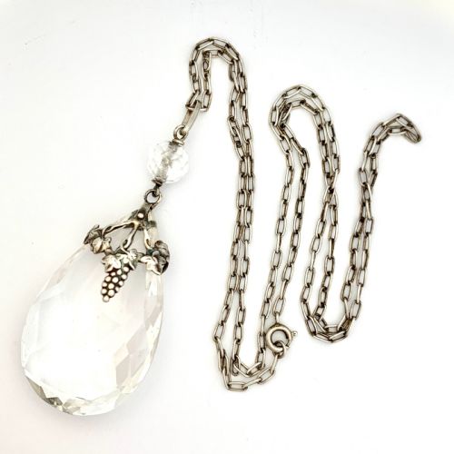 Arts and Crafts / Art Deco Rock Crystal Silver Pendant Necklace