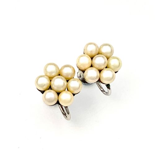 Vintage 9ct White Gold Pearl Cluster Screwback Earrings
