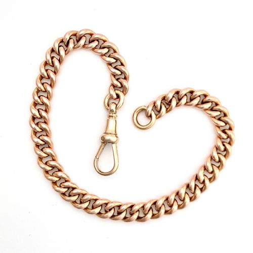 Victorian 9ct Rose Gold Curb Chain Bracelet with Dog Clip