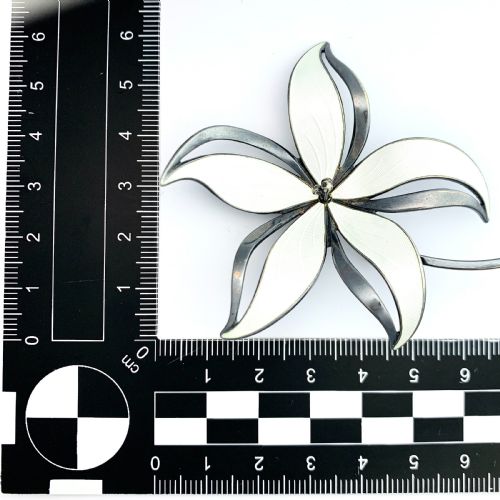 fig 1. RESERVED for J • Large Vintage Hroar Prydz Silver and White Enamel Flower Brooch