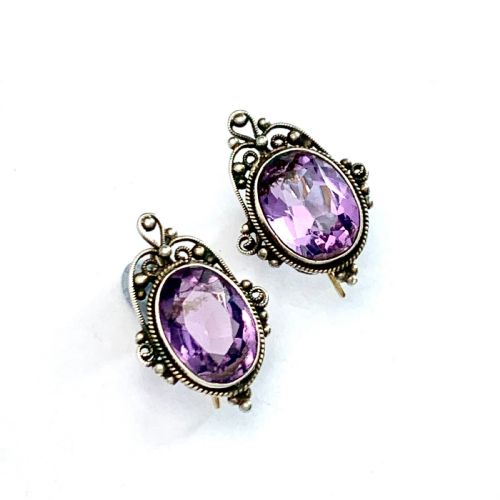 Edwardian Amethyst 9ct Gold and Silver Earrings