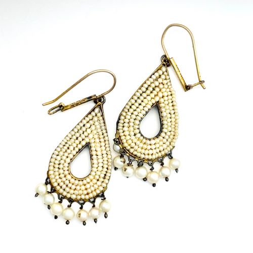 Rare Art Deco Indian Seed Pearl Teardrop Earrings