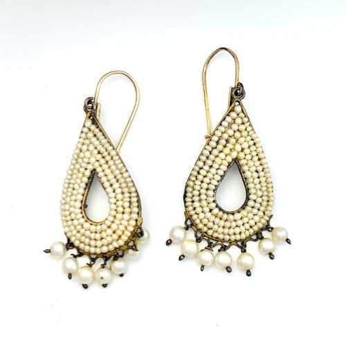 fig 1. Rare Art Deco Indian Seed Pearl Teardrop Earrings