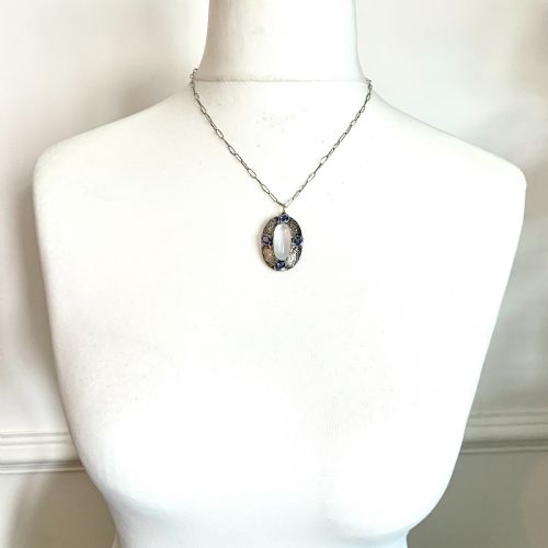 fig 1. Large Edwardian Silver Moonstone and Sapphire Pendant