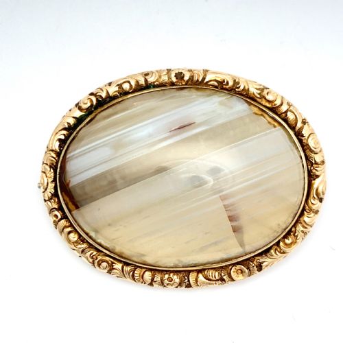 Large Victorian 9ct Gold Oval Agate Brooch / Pendant