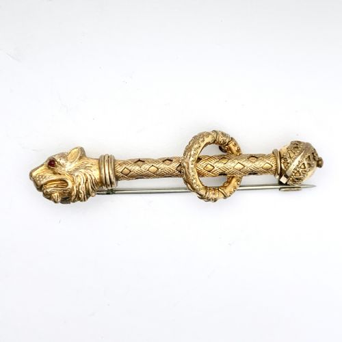 Rare Victorian Red Eyed Golden Lion Sceptre Brooch
