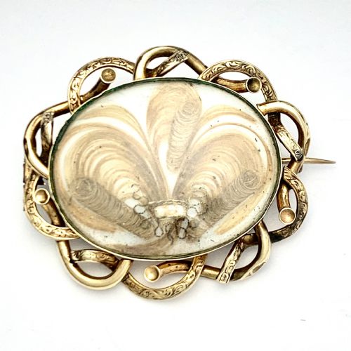 Antique Victorian 9ct Gold Fleur De Lis Hair Mourning Brooch