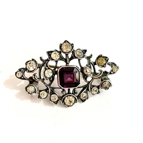 Edwardian Sterling Silver Amethyst Paste Brooch by Knoll & Pregizer