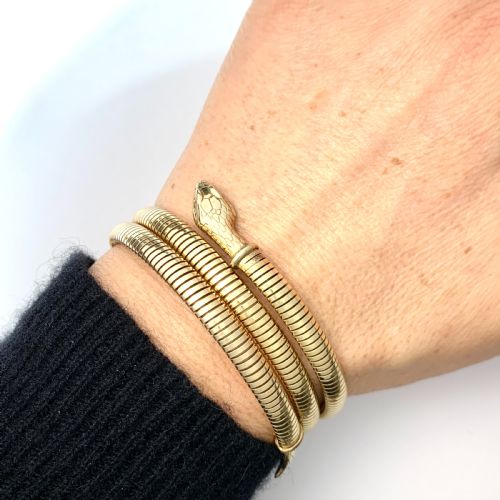fig 1. Vintage Rolled Gold Triple Coiled Snake Bracelet