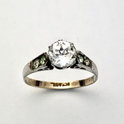 Antique 9ct Gold and Silver Paste Diamond Ring