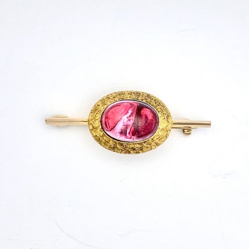 Victorian 15ct Gold Large Tourmaline Cabochon Brooch