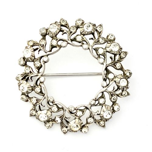 Large Victorian Paste Floral Wreath Brooch • Hallmarked Silver
