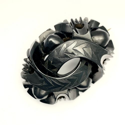 Large Victorian Carved Whitby Jet Mourning Brooch