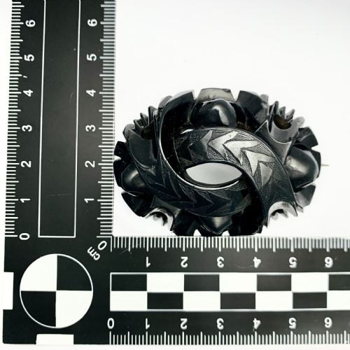 fig 1. Large Victorian Carved Whitby Jet Mourning Brooch