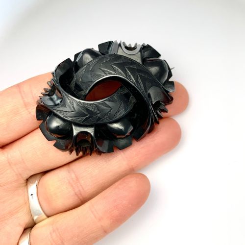 fig 2. Large Victorian Carved Whitby Jet Mourning Brooch