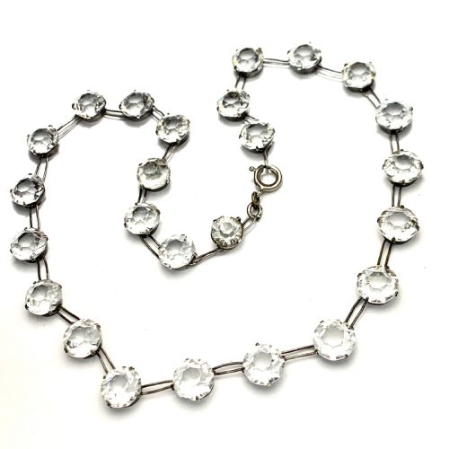 Art Deco Crystal Silver Riviere Choker Necklace