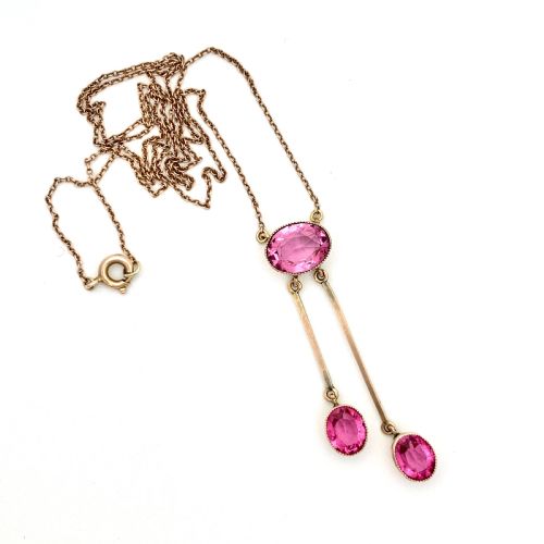Edwardian Rose Gold Pink Stone Negligee Necklace