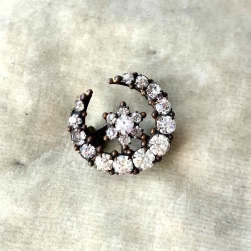 Small Victorian Crescent Moon and Star Paste Brooch