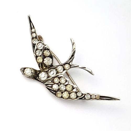 Victorian Silver Swallow Brooch with Ruby Eye