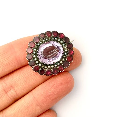 fig 2. Georgian Amethyst, Flat Cut Garnet and Seed Pearl Pendant/Brooch