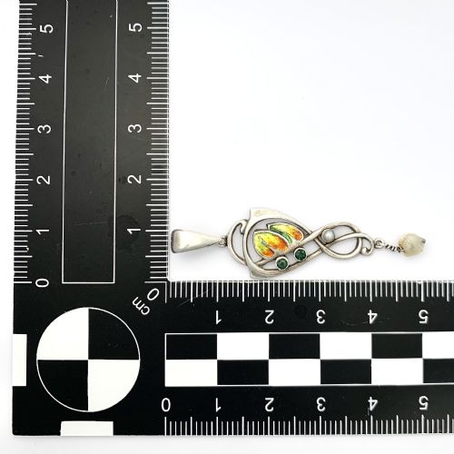 fig 1. Edwardian 1905 Silver Enamel Paste Pendant with Pearls • Liberty & Co