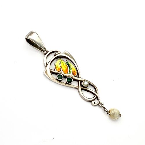 fig 2. Edwardian 1905 Silver Enamel Paste Pendant with Pearls • Liberty & Co