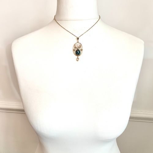 fig 1. Edwardian Art Nouveau 9CT Gold Turquoise Matrix Pearl Necklace