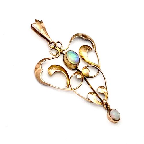 Edwardian 9ct Rose Gold Opal Lavalier Pendant