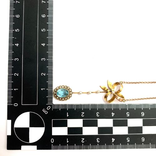 fig 1. Edwardian 9CT Gold Paste Aquamarine Seed Pearl Necklace