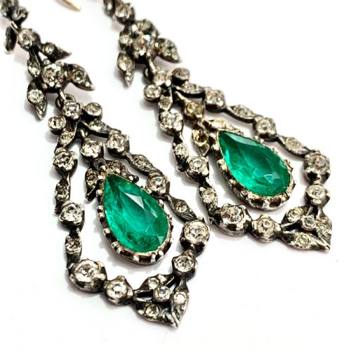 fig 1. Antique Gold and Silver Emerald Paste Chandelier Earrings