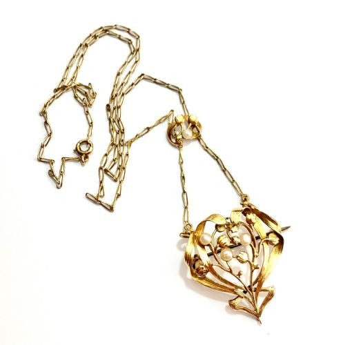 French Antique Art Nouveau 18ct Gold Pearl Necklace
