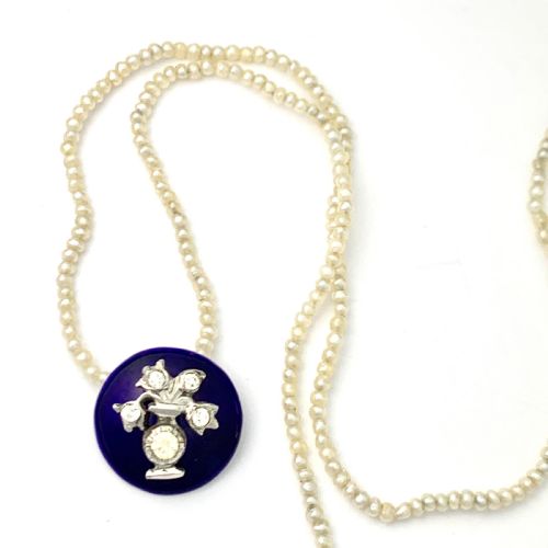 Reserved for K • Georgian Blue Enamel Paste Seed Pearl Necklace