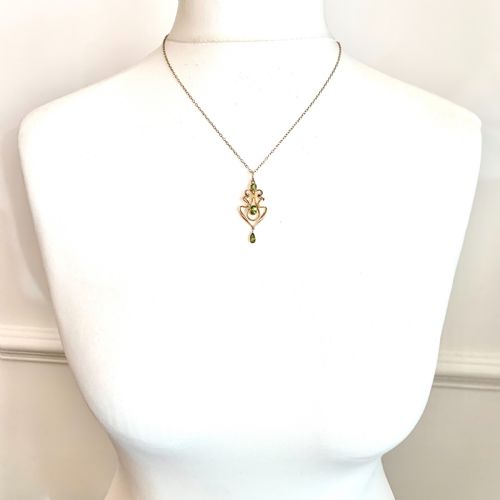 fig 1. Art Nouveau Edwardian 9CT Rose Gold Peridot Lavalier Pendant
